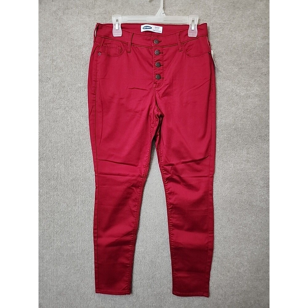 Old Navy Rockstar Super Skinny Pants Womens 10 Red Button Fly Stretch NEW